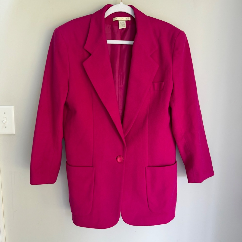 The Limited Vintage Cashmere Wool Blazer Jacket Fushia Pink 80s Oversized Medium